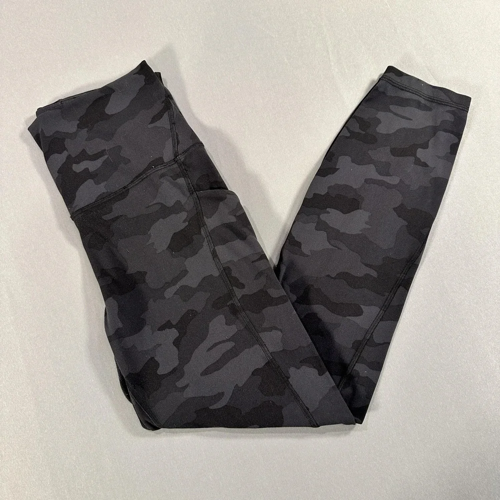 Lululemon Leggings Womens 10 Black Camo High Rise Ankle Pockets Yoga Athletic
